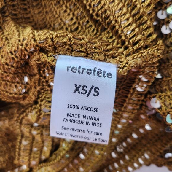 Retrofete Lucia Sequin Crochet Dress in Ginger Deep V Neck Size XS/S NWT - Picture 10 of 11